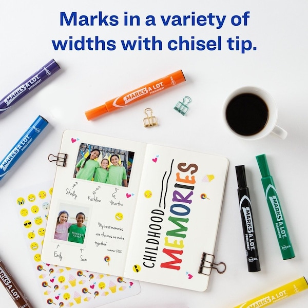 Permanent Markers,Chisel Tip,12/PK, BK/RD/BE/GN/BN/YW/PE/OE PK